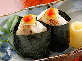 Grilled fugu (blowfish) shirako sushi